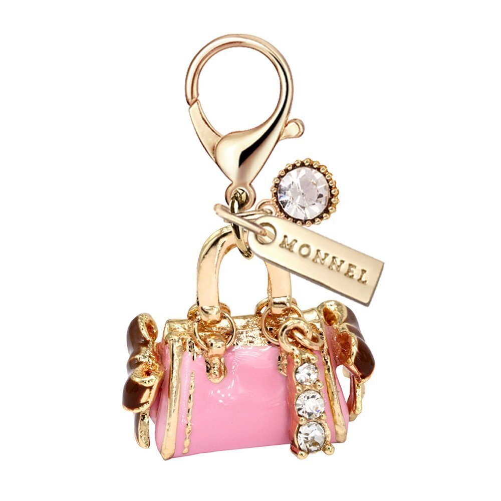 6182 MC50 3D Pink Handbag Lobster Clasp Charms Pendants with Pouch Bag Pink